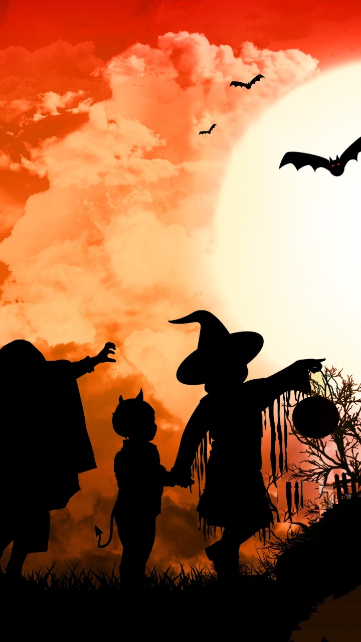 Silueta, Ilustración, Arte, Artes Visuales, Halloween. Wallpaper in 720x1280 Resolution