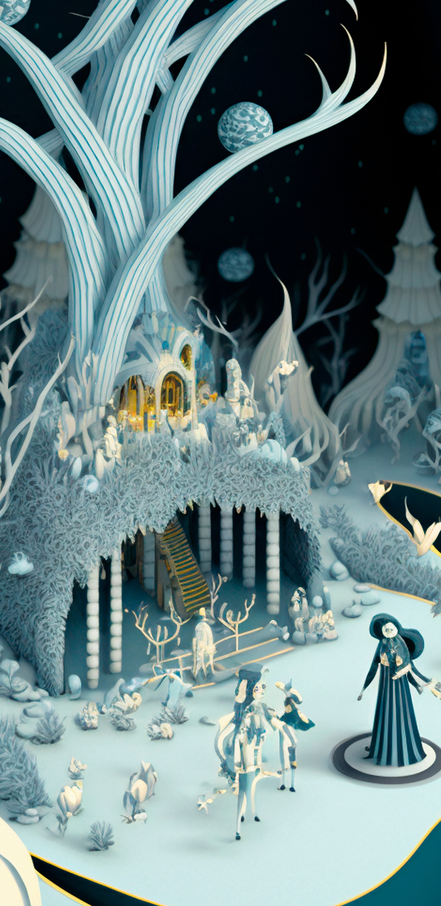 Winter, Illustration, Blau, Licht, Azure. Wallpaper in 1440x2960 Resolution