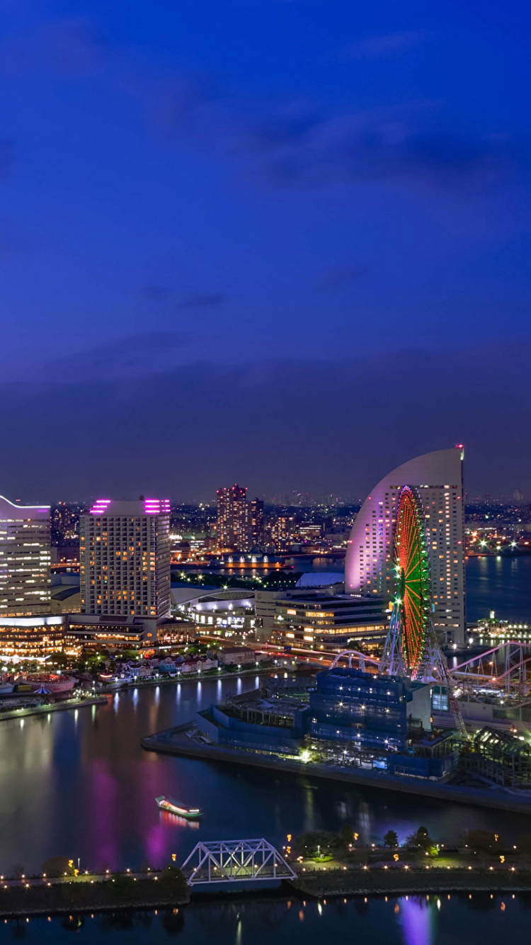 Skyline Der Stadt Bei Nacht Night. Wallpaper in 750x1334 Resolution