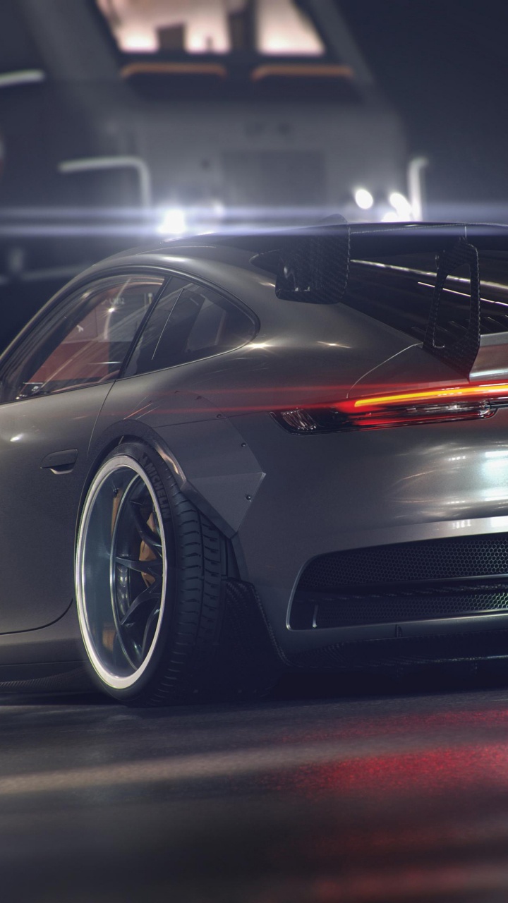 Porsche 911 Noire Sur Route. Wallpaper in 720x1280 Resolution