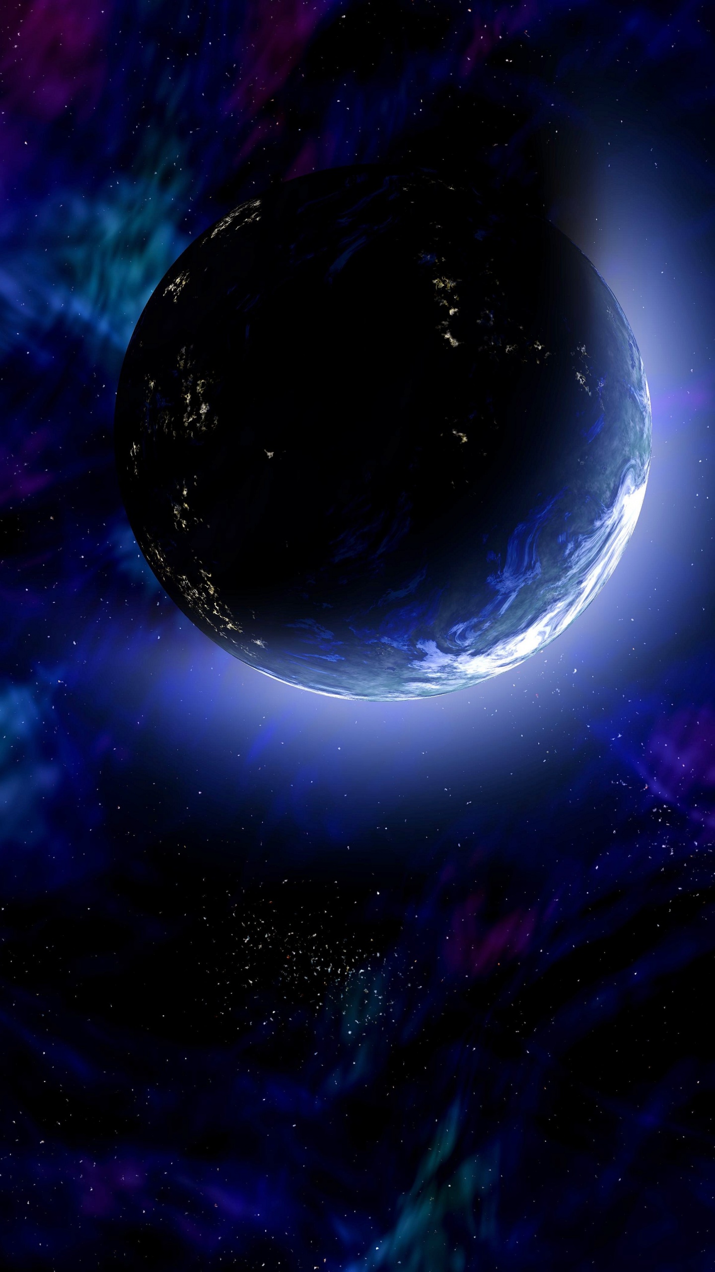 Blue and White Planet Painting. Wallpaper in 1440x2560 Resolution