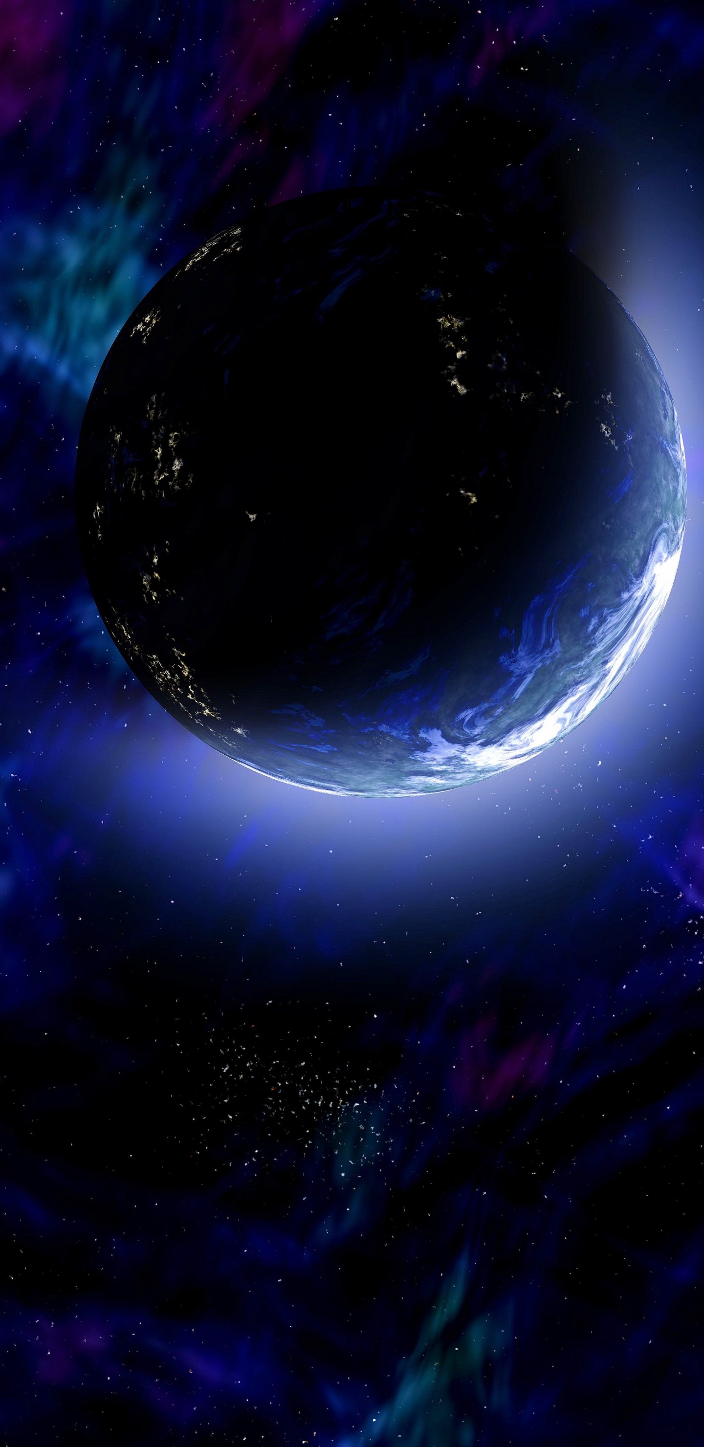 Blue and White Planet Painting. Wallpaper in 1440x2960 Resolution