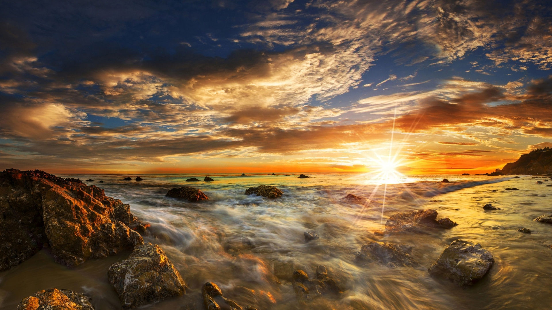 Plage de Malibu, Lever, Ambre, Horizon, Orange. Wallpaper in 1920x1080 Resolution