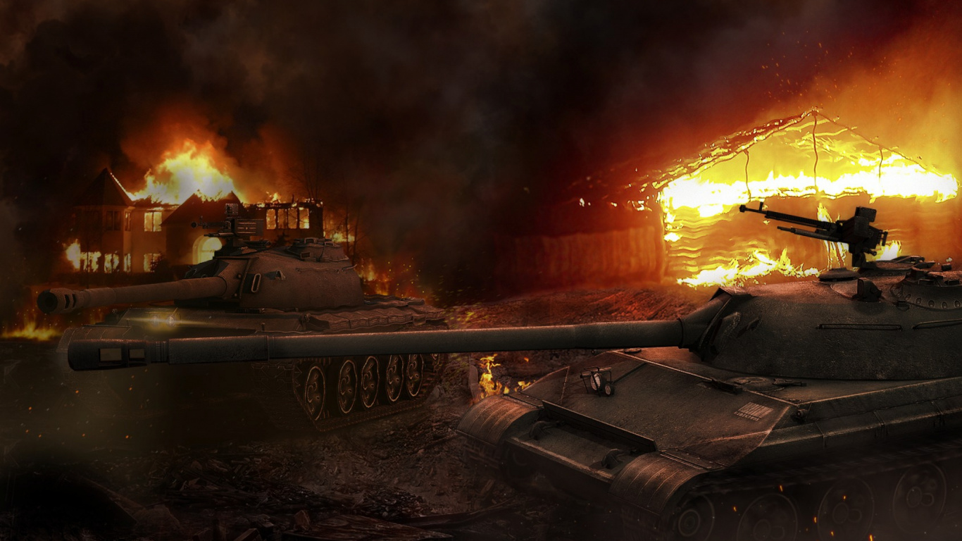 World of Tanks, Véhicule de Combat, Feu, Matière Explosive. Wallpaper in 1366x768 Resolution