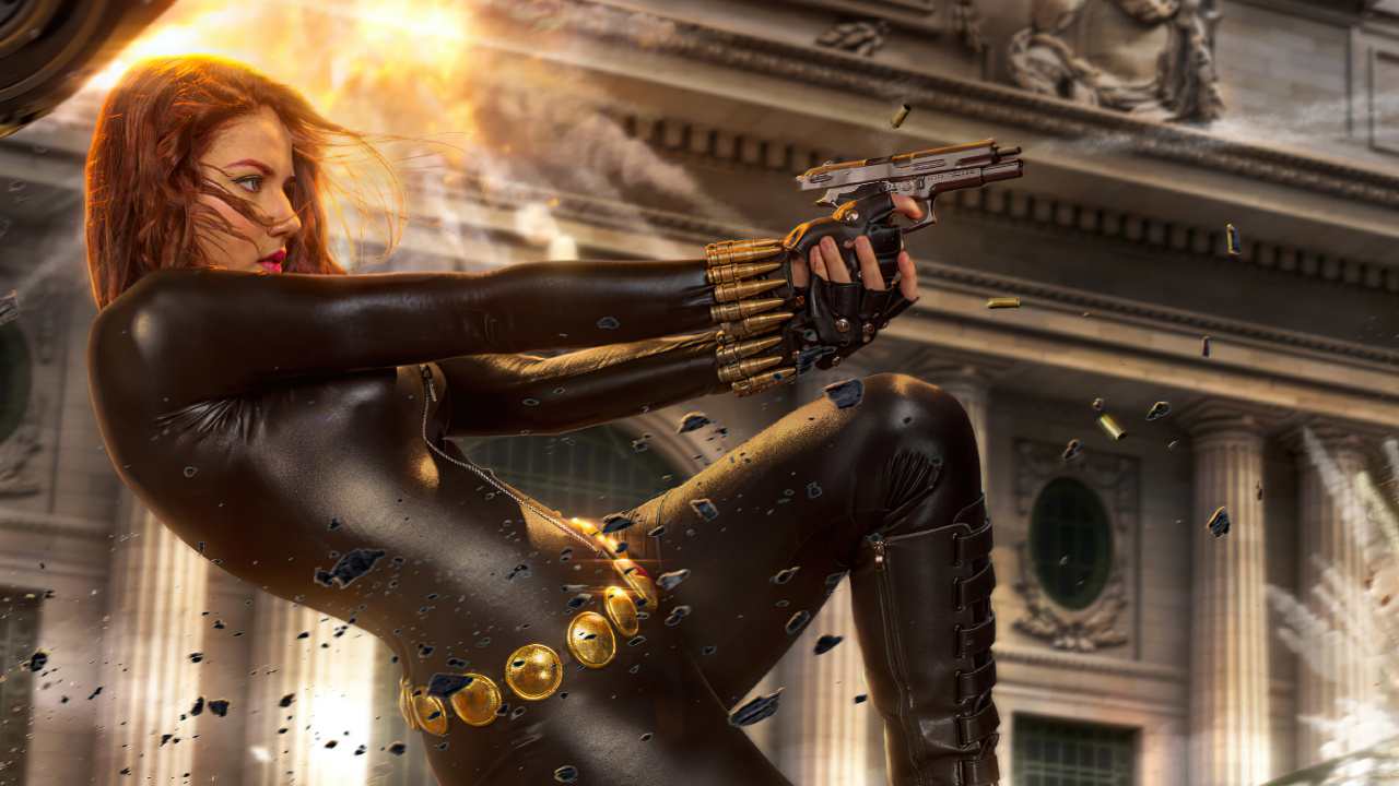 Black Widow Killing The Enemies. Wallpaper in 1280x720 Resolution