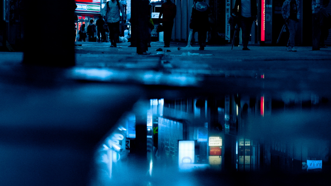 Tokyo, Wasser, Licht, Schwarz, Blau. Wallpaper in 1280x720 Resolution