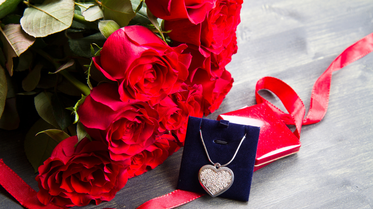心脏, 礼物, 红色的, 切花, 玫瑰花园 壁纸 1280x720 允许