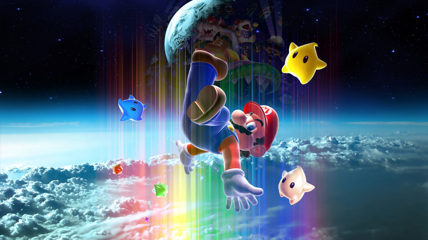 Super Mario Galaxy, Espacio, Diseño Gráfico, Mario, Super Mario Bros. Wallpaper in 1366x768 Resolution