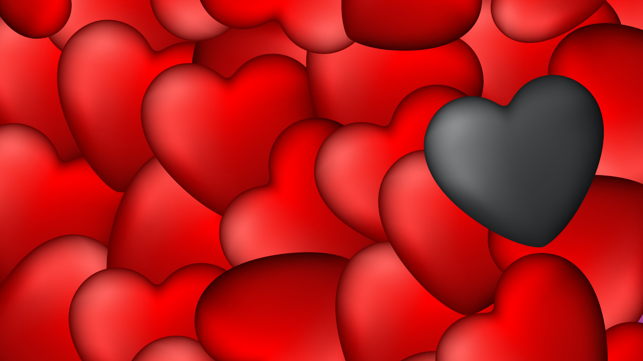 Heart, Black, Red, Valentines Day, Petal. Wallpaper in 1280x720 Resolution