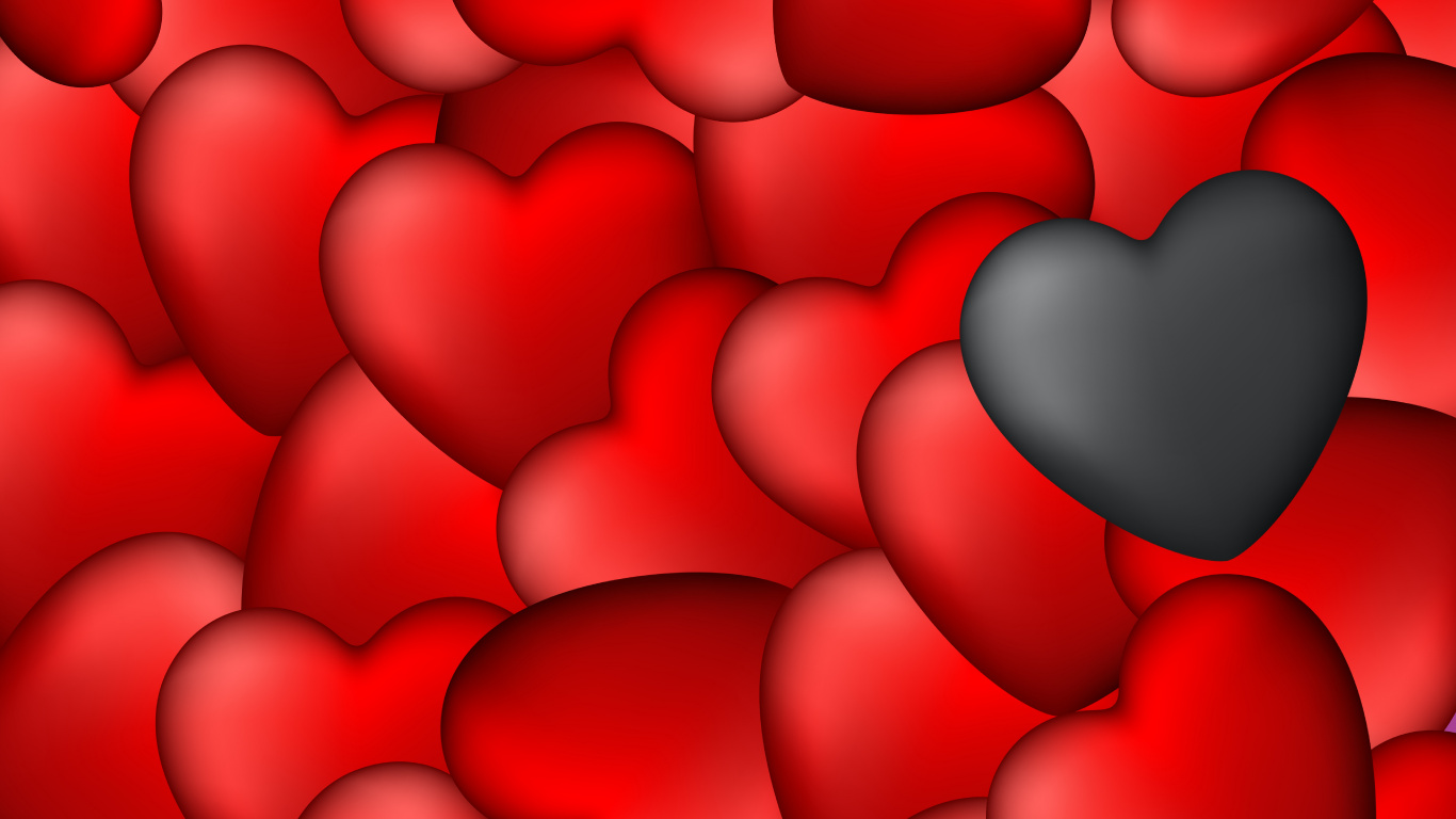 Heart, Black, Red, Valentines Day, Petal. Wallpaper in 1366x768 Resolution