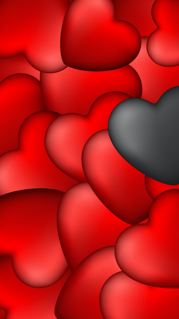 Heart, Black, Red, Valentines Day, Petal. Wallpaper in 720x1280 Resolution