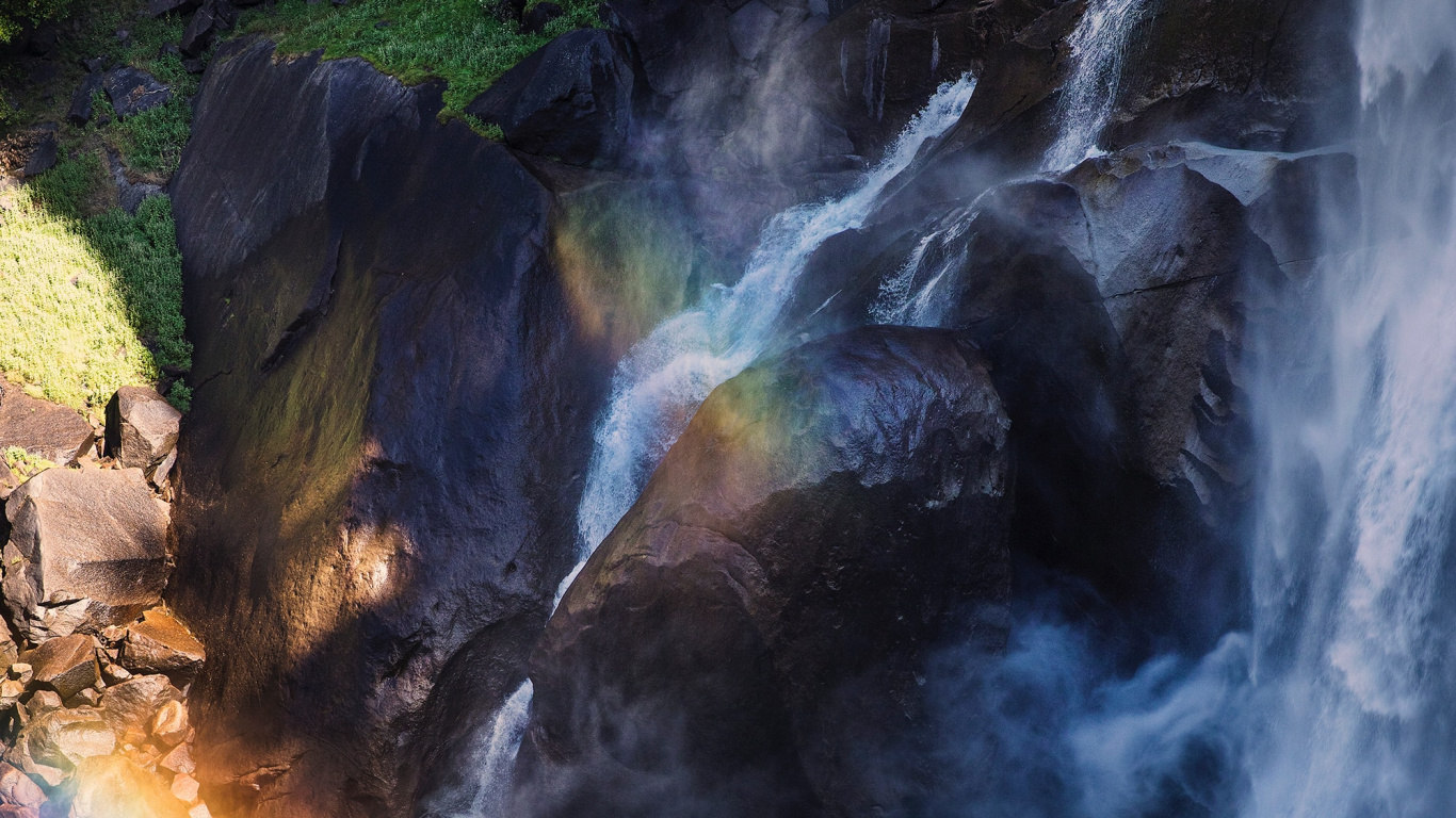 Wasserfall, Natur, Wasser, Naturlandschaft, Wasserlauf. Wallpaper in 1366x768 Resolution