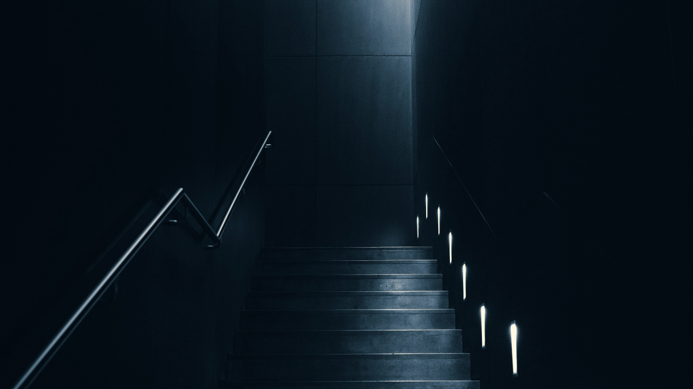 Gray Concrete Staircase With Black Metal Railings. Wallpaper in 1366x768 Resolution