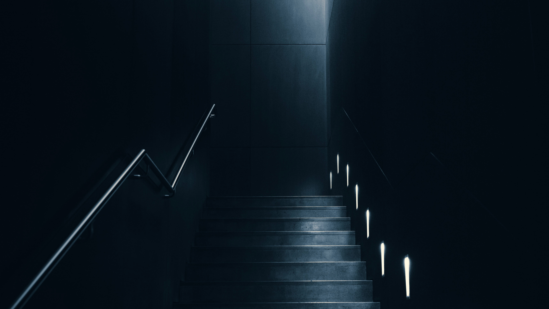 Gray Concrete Staircase With Black Metal Railings. Wallpaper in 1920x1080 Resolution
