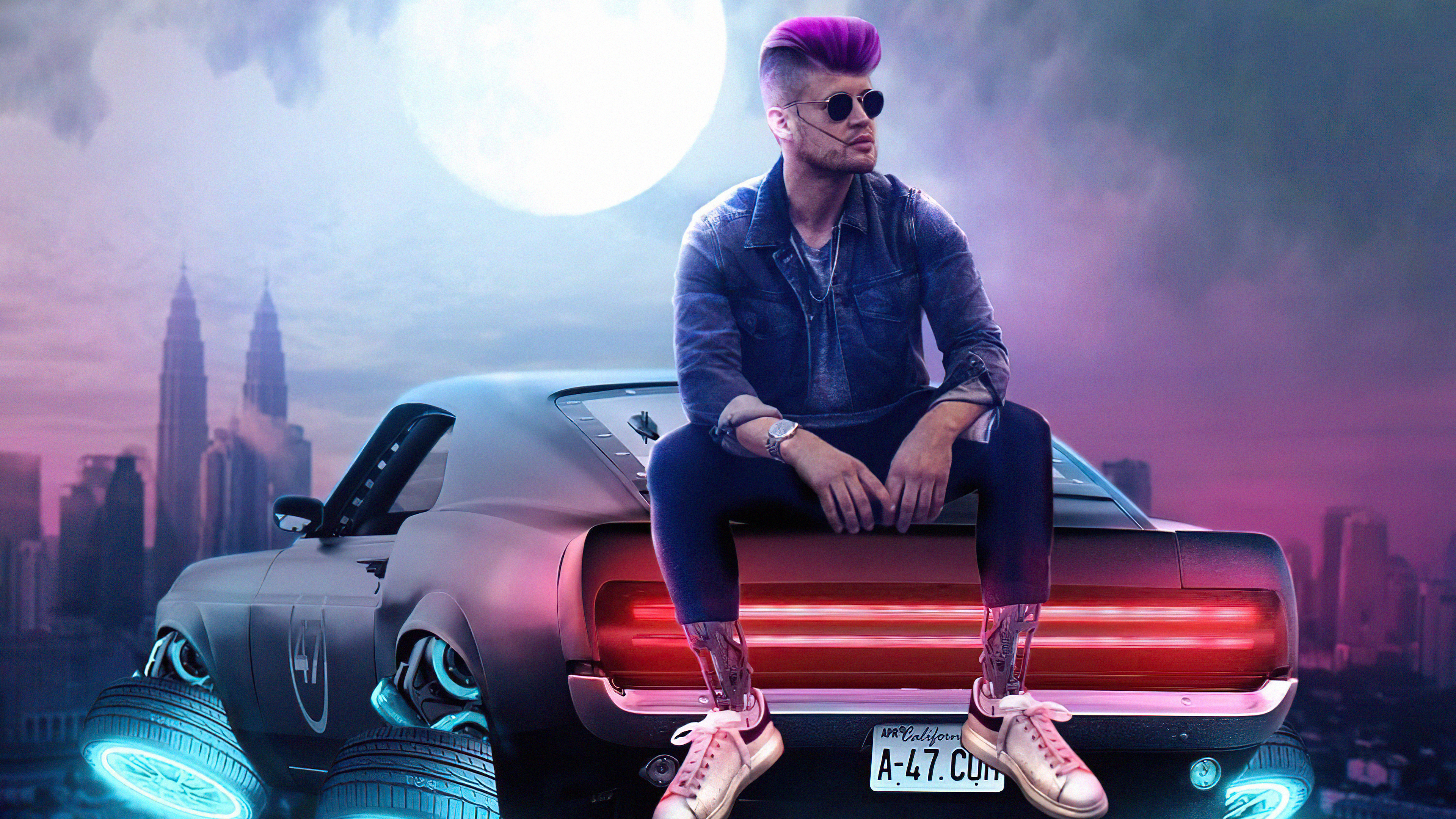 el Artista de Música, Coche, Luna, Morado, Azul. Wallpaper in 3840x2160 Resolution