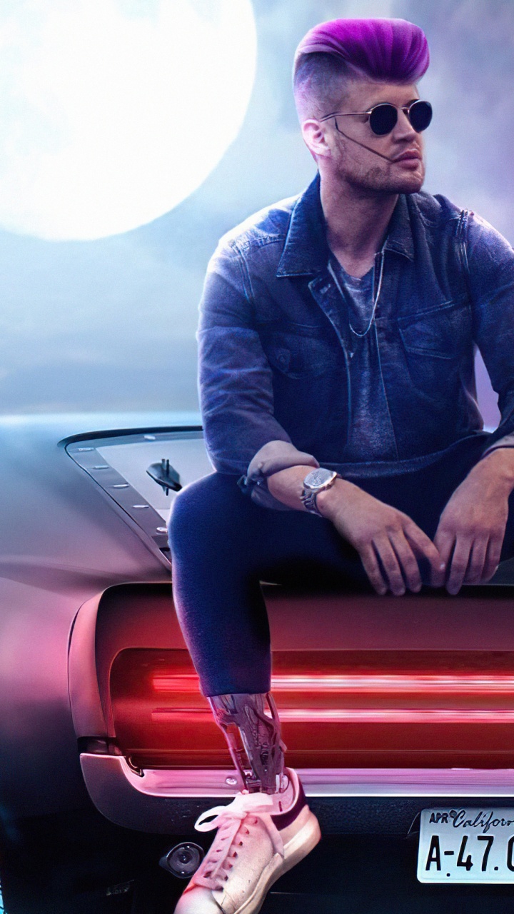 Music Artist, Cars, Moon, Purple, Blue. Wallpaper in 720x1280 Resolution