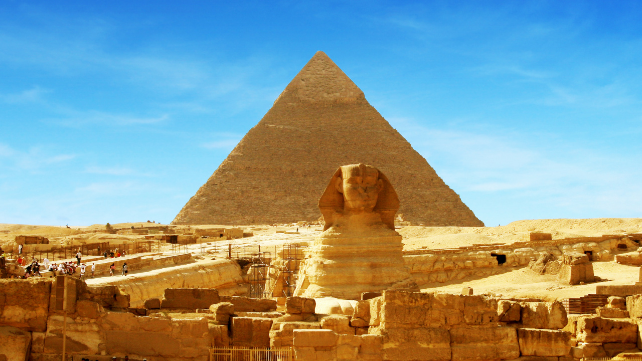 吉萨的大狮身人面像, 金字塔, 古代历史, 历史站, 里程碑 壁纸 1280x720 允许