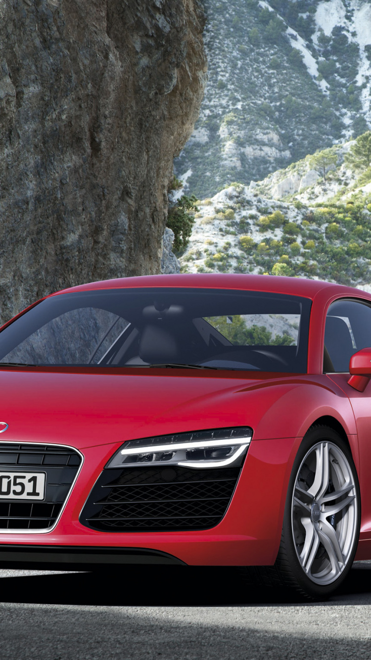 Red Audi r 8 Parked on Rocky Mountain During Daytime. Wallpaper in 750x1334 Resolution
