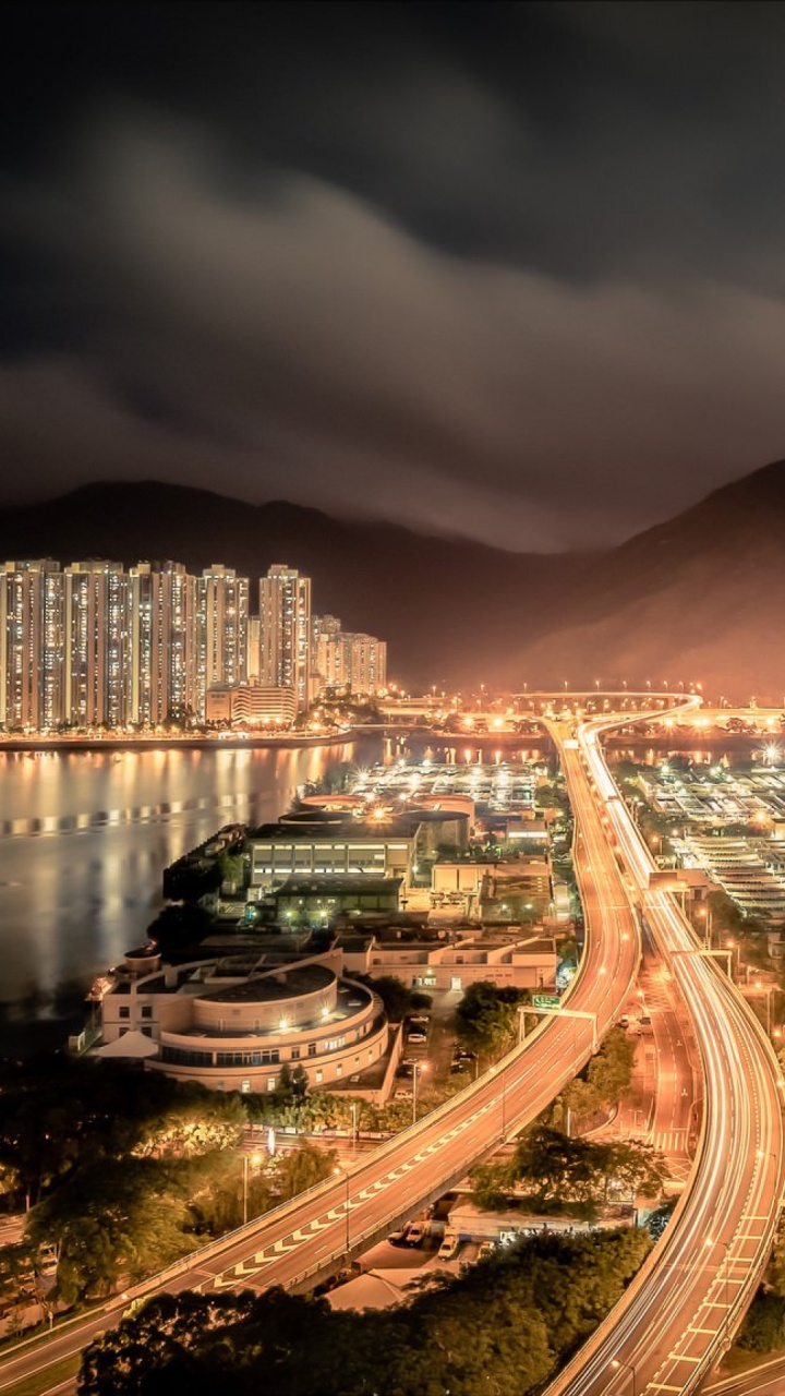Skyline Der Stadt Bei Nacht Night. Wallpaper in 720x1280 Resolution