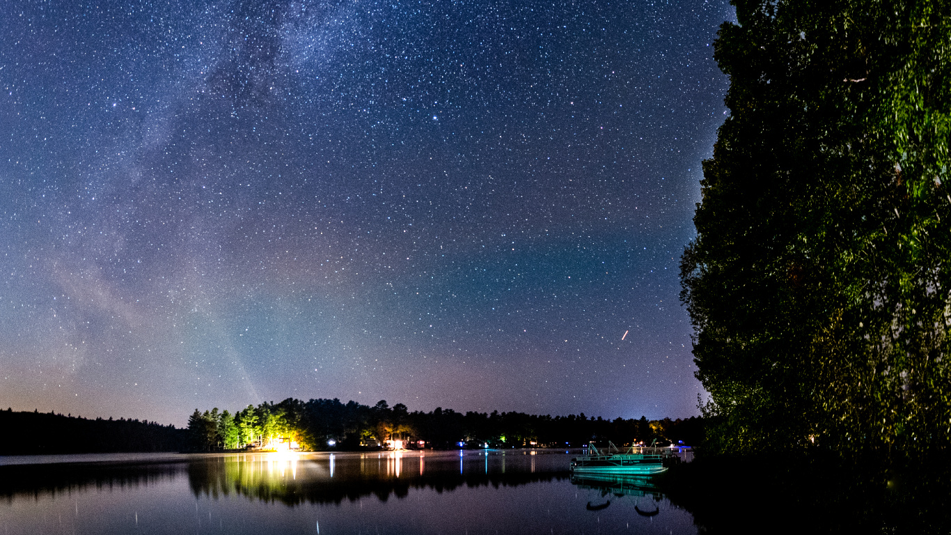 Night, Nature, Blue, Reflection, Water. Wallpaper in 1366x768 Resolution