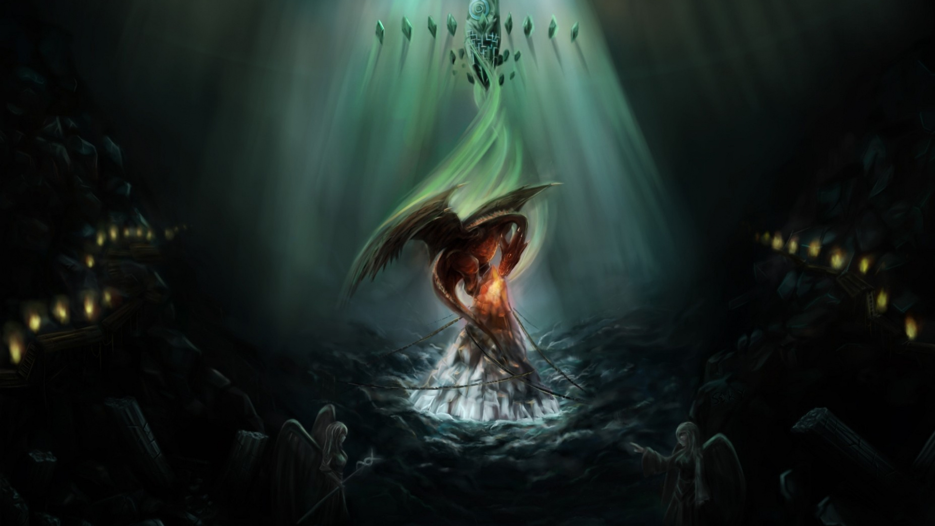 Woman in Blue Dress in Water. Wallpaper in 1920x1080 Resolution