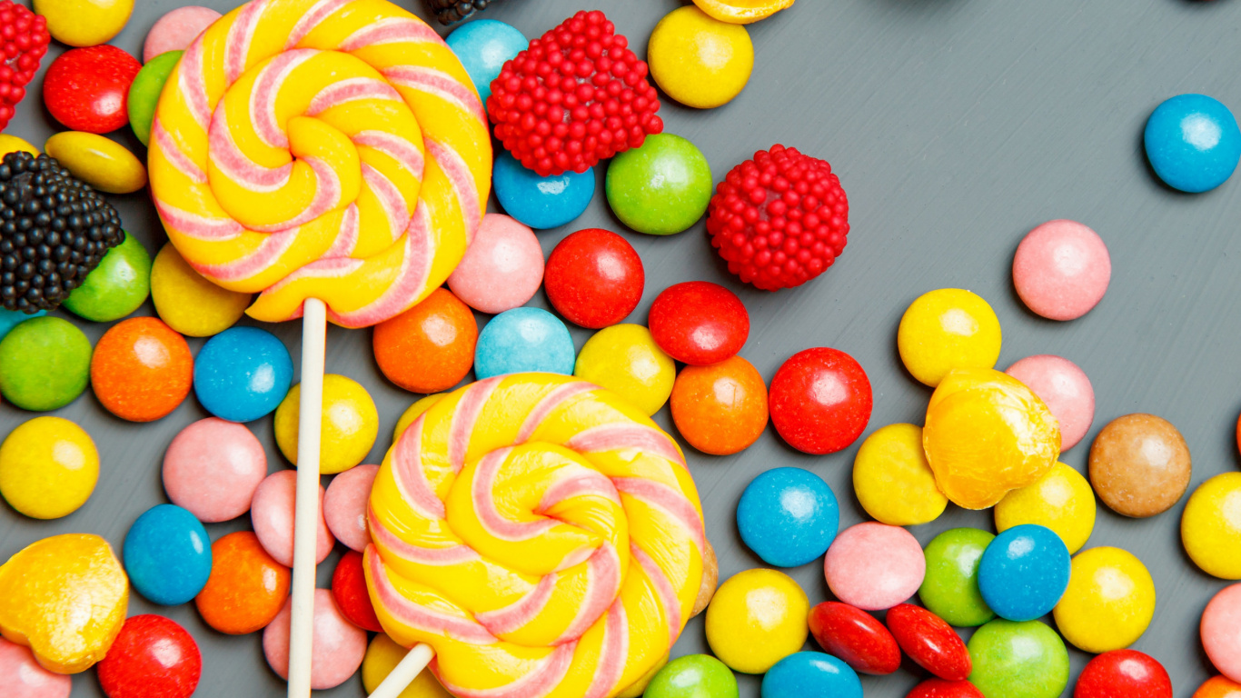 Süßigkeit, Lollipop, Zuckerstange, Bonbon-Lutscher, Schokolade. Wallpaper in 1366x768 Resolution
