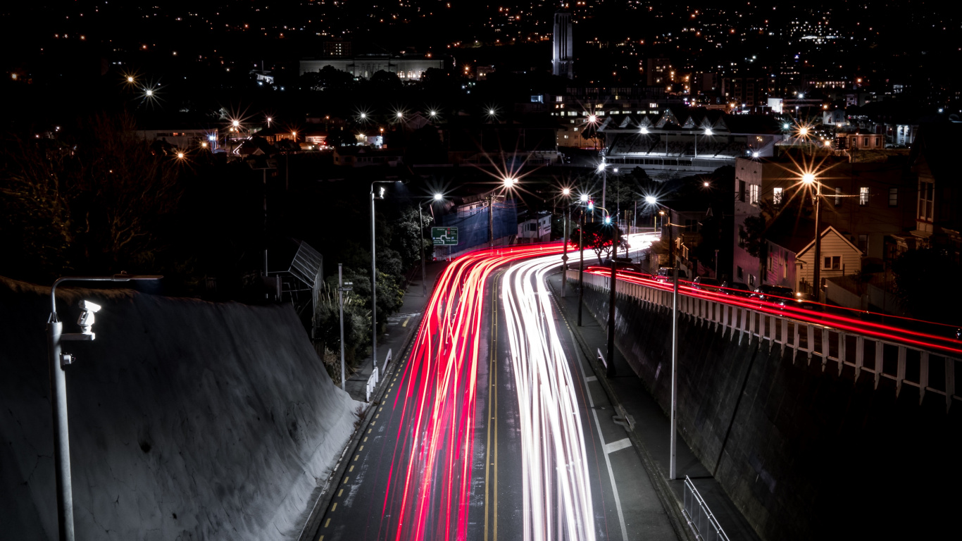 Time Lapse Photography of Cars on Road During Night Time. Wallpaper in 1366x768 Resolution
