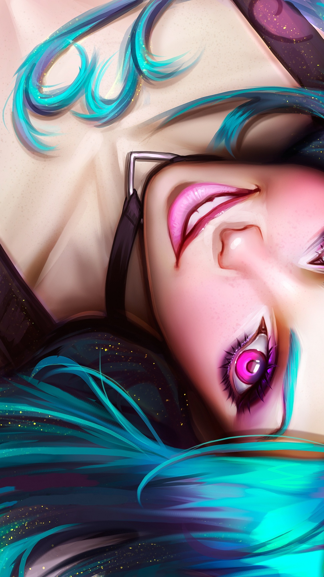 Woman With Green Hair Wearing Black and White Eye Mask. Wallpaper in 1080x1920 Resolution