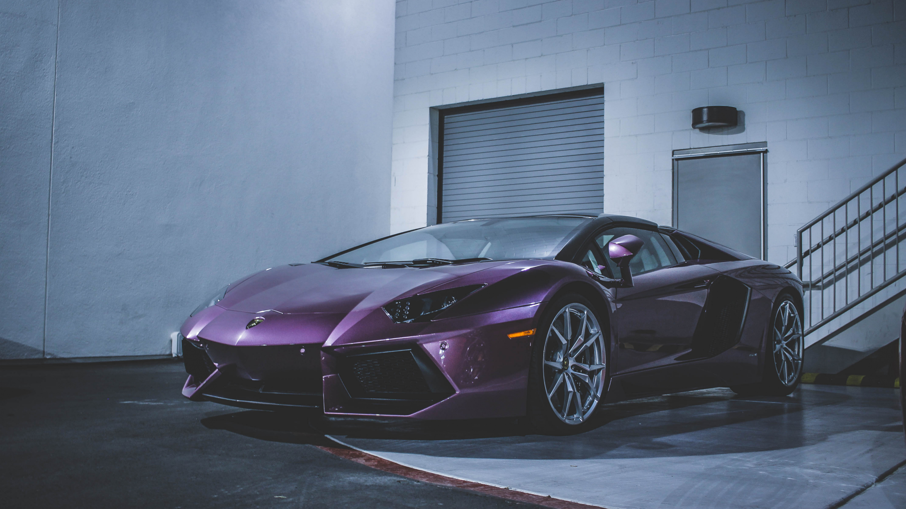 Purple Ferrari 458 Italia Parked Near White Wall. Wallpaper in 3840x2160 Resolution