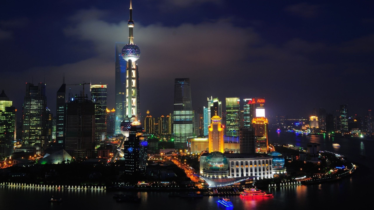 Skyline Der Stadt Bei Nacht Night. Wallpaper in 1280x720 Resolution