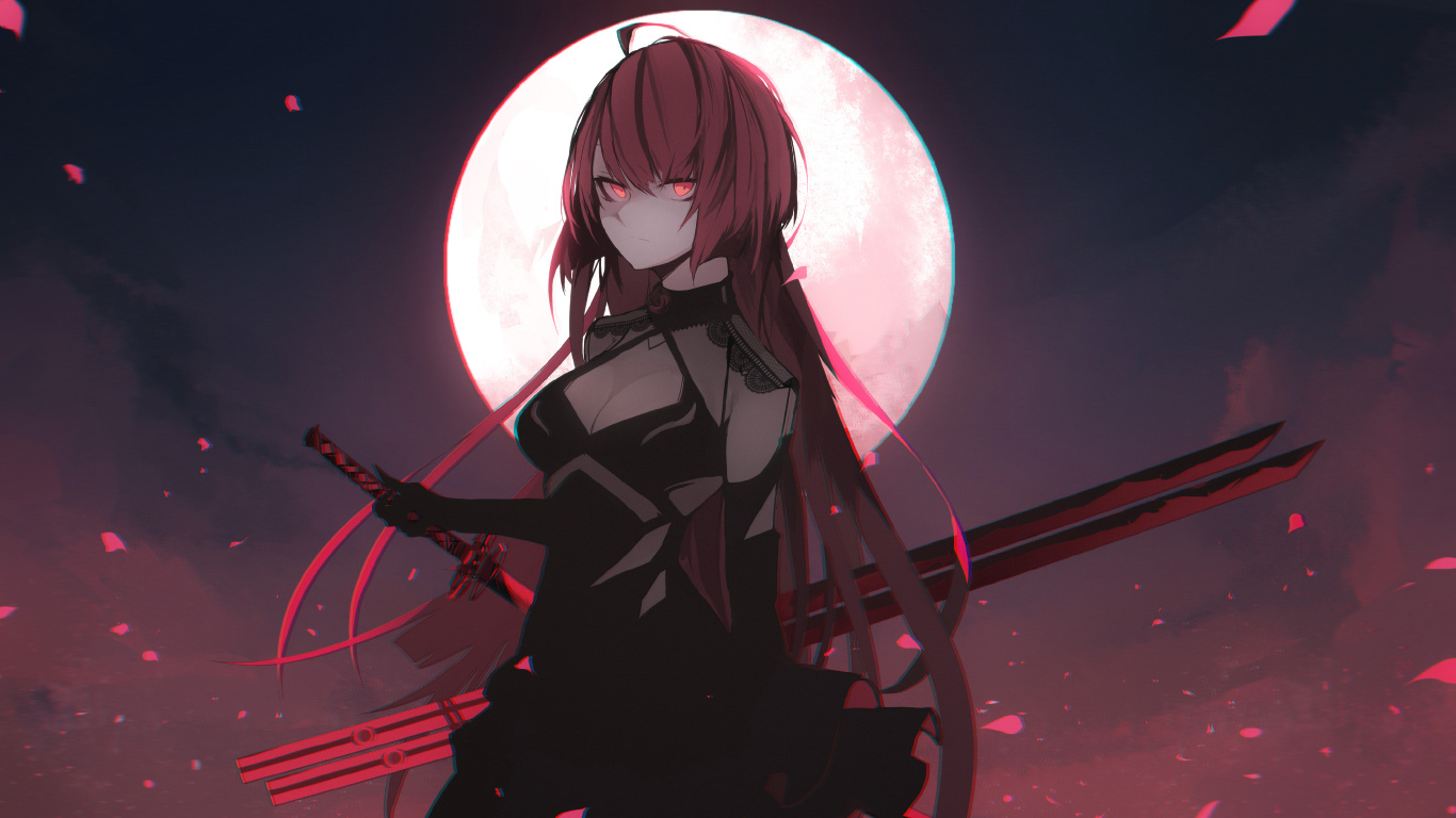 Woman in Black Dress Anime Character. Wallpaper in 1366x768 Resolution