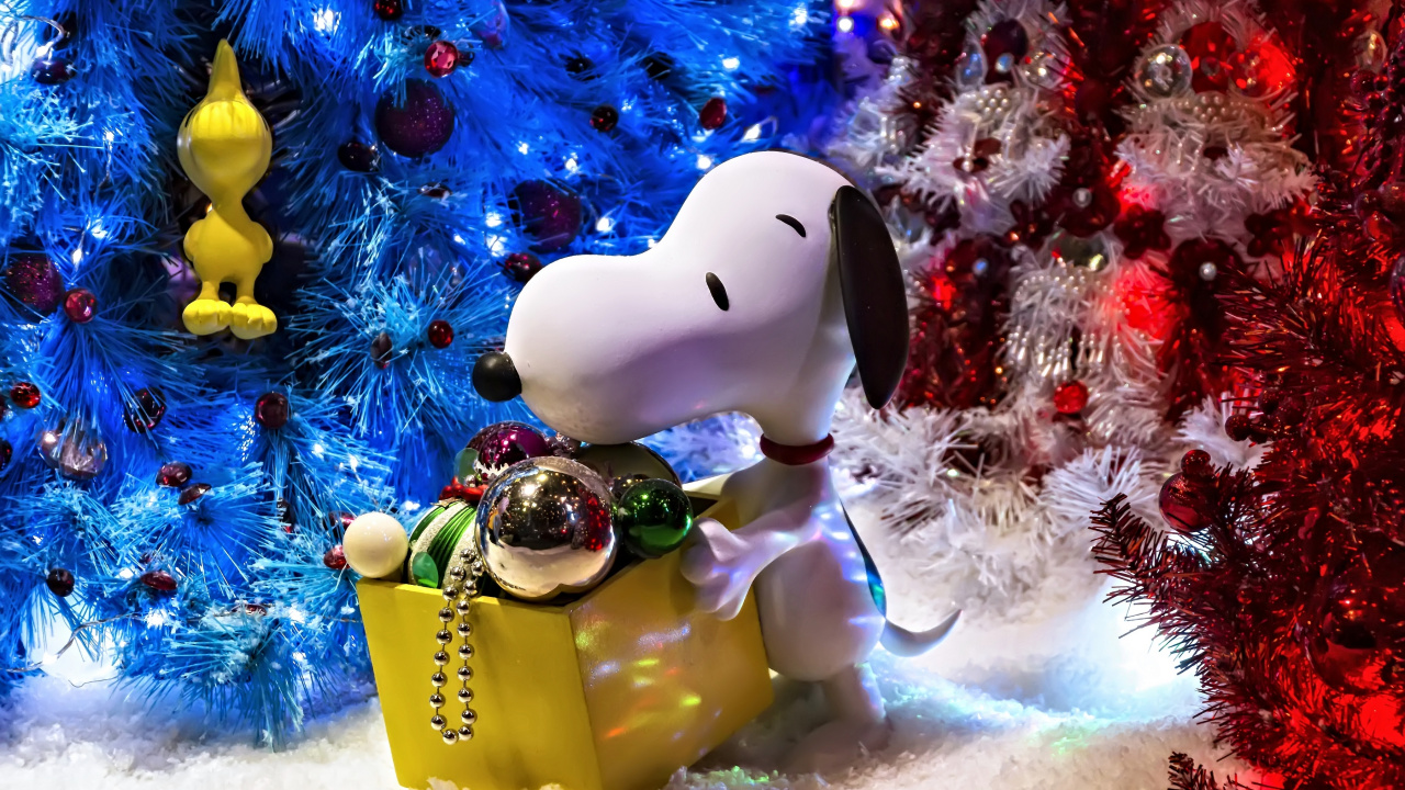 Snoopy, Charlie Brown, Weihnachten, Neujahr, Weihnachtsbaum. Wallpaper in 1280x720 Resolution