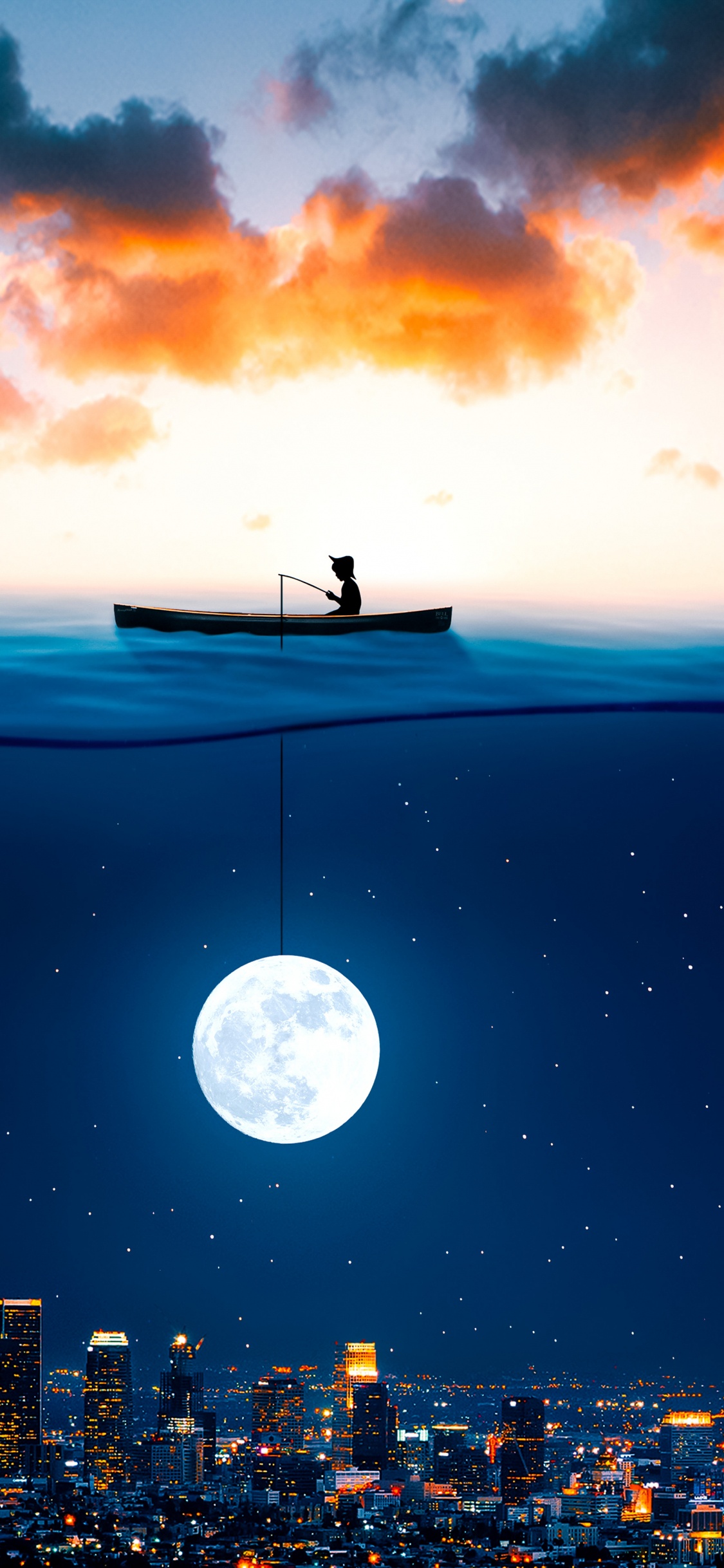 Fishing Dreams Depth Effect, Ios, Cloud, Atmosphere, Building. Wallpaper in 1125x2436 Resolution