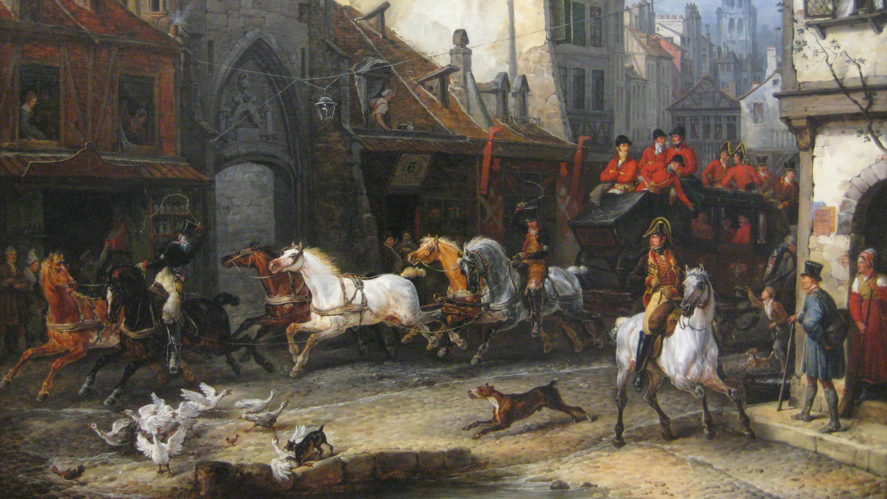 Personnes Marchant Dans la Rue Près de la Peinture Des Maisons. Wallpaper in 1280x720 Resolution