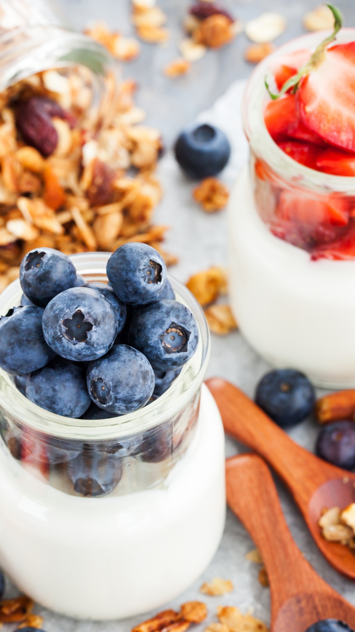 White Cream With Red and Blue Berries on Top. Wallpaper in 1440x2560 Resolution