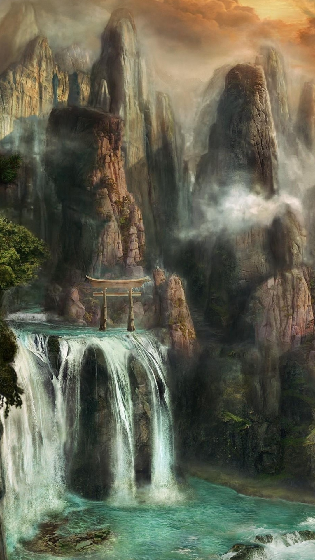 Cascades Près de la Montagne Brune Sous un Ciel Nuageux Pendant la Journée. Wallpaper in 1080x1920 Resolution