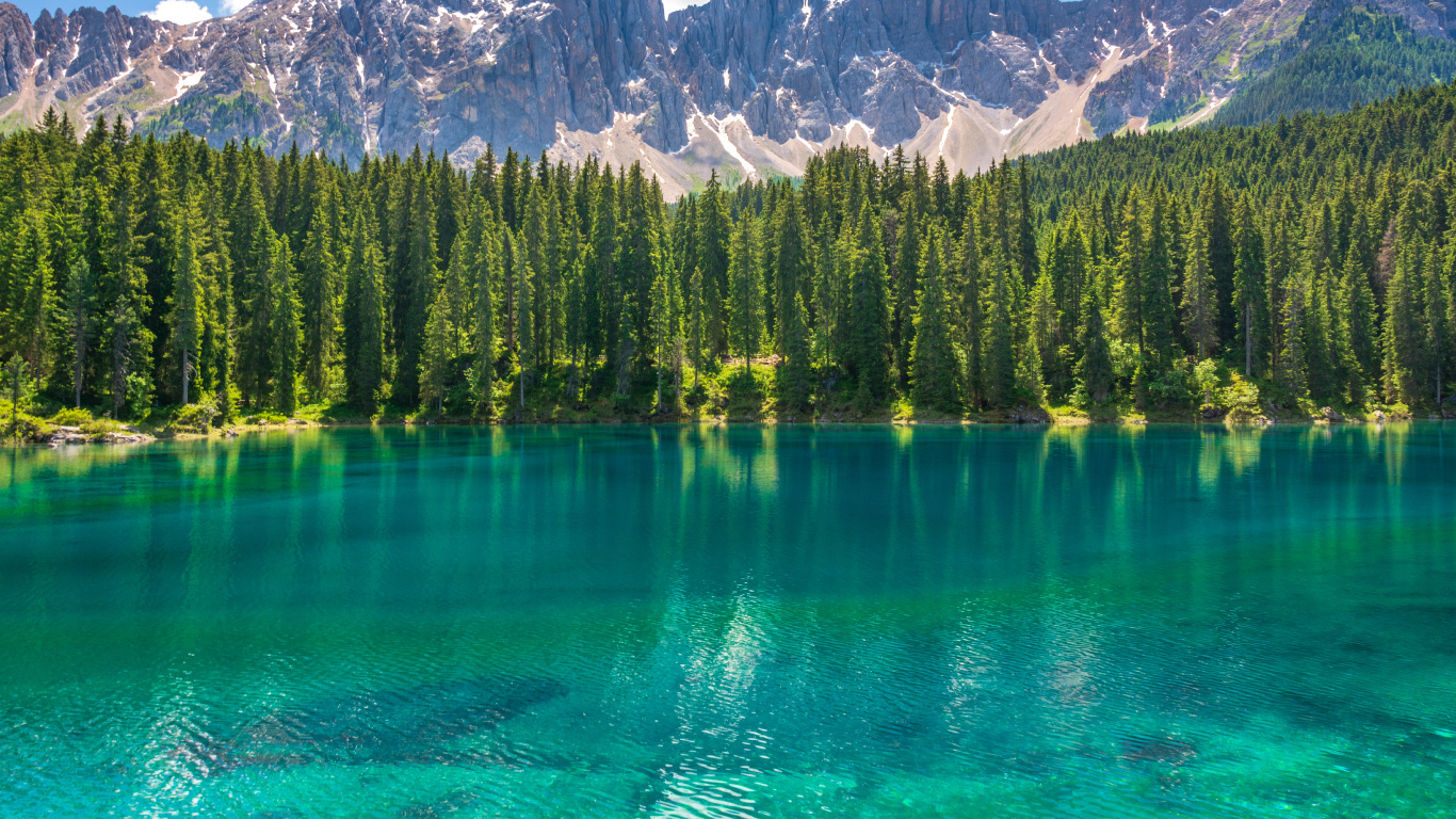 Karersee, Dolomitas, Seiser Alm, Lago, Agua. Wallpaper in 1366x768 Resolution