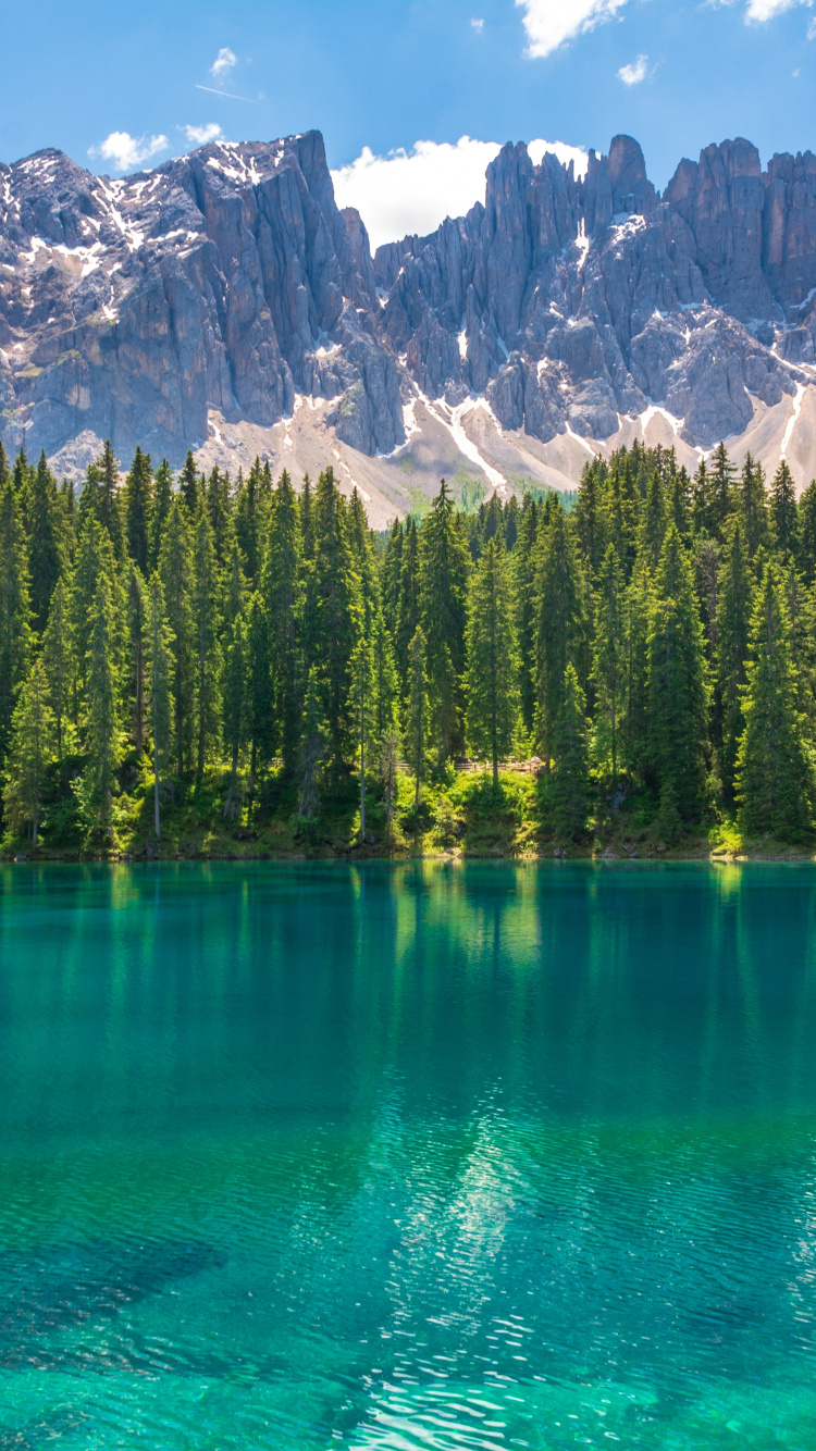 Karersee, Dolomitas, Seiser Alm, Lago, Agua. Wallpaper in 750x1334 Resolution