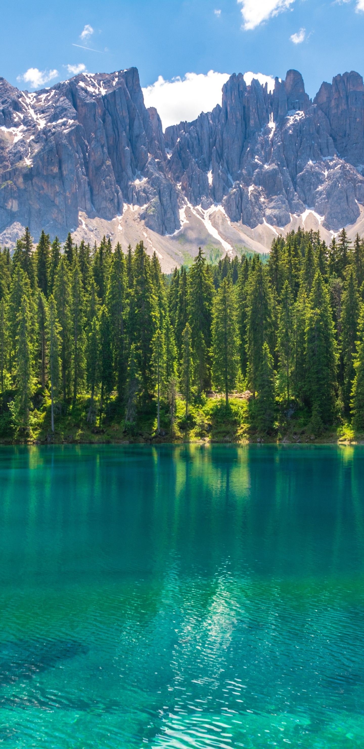 Karersee, Dolomites, Seiser Alm, Lake, Water. Wallpaper in 1440x2960 Resolution