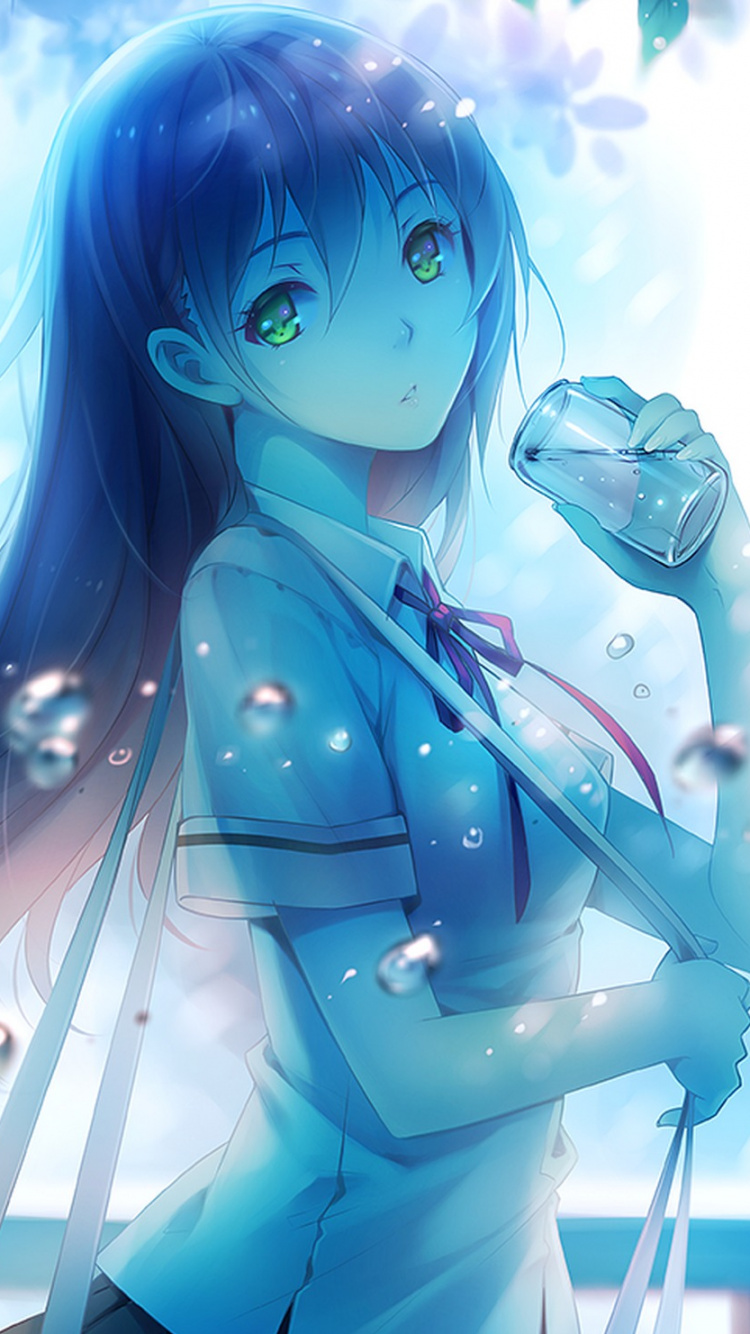 Personnage D'anime Féminin Aux Cheveux Bleus. Wallpaper in 750x1334 Resolution