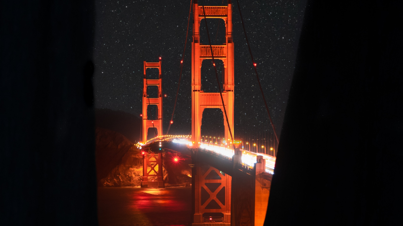 Golden Gate Bridge Bei Nacht Night. Wallpaper in 1366x768 Resolution