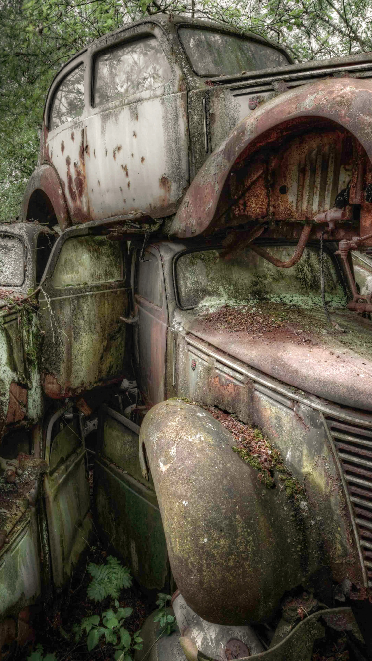 Vintage Coche Marrón en el Campo de Hierba Verde Durante el Día. Wallpaper in 750x1334 Resolution