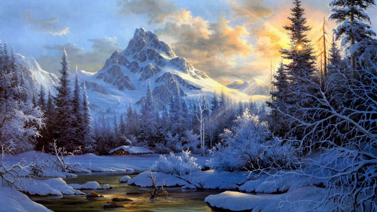 风景画, 艺术, 性质, 冬天, 荒野 壁纸 1280x720 允许