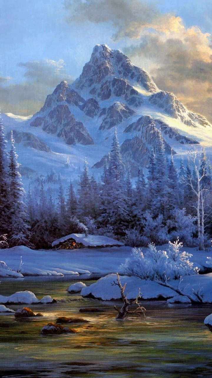 风景画, 艺术, 性质, 冬天, 荒野 壁纸 720x1280 允许