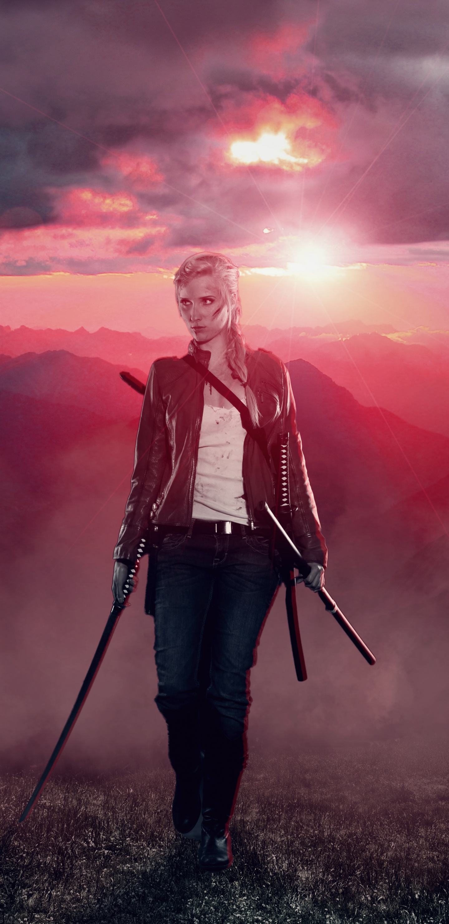 Puesta, Humanos, Montaña, Composición Digital. Wallpaper in 1440x2960 Resolution