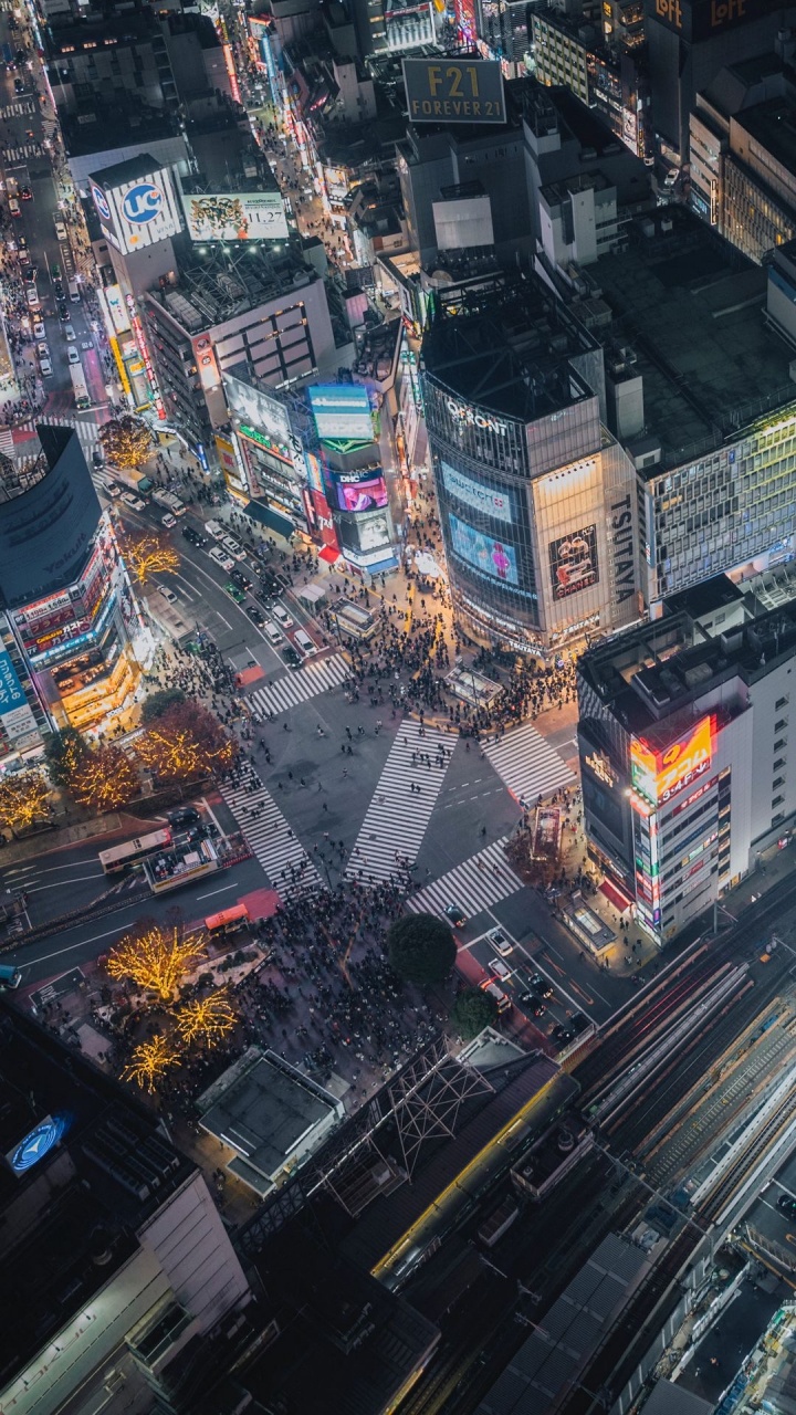 Shibuya Luftaufnahme, Shibuya, Shibuya-Kreuzung, Tokyo Tower, Gebäude. Wallpaper in 720x1280 Resolution