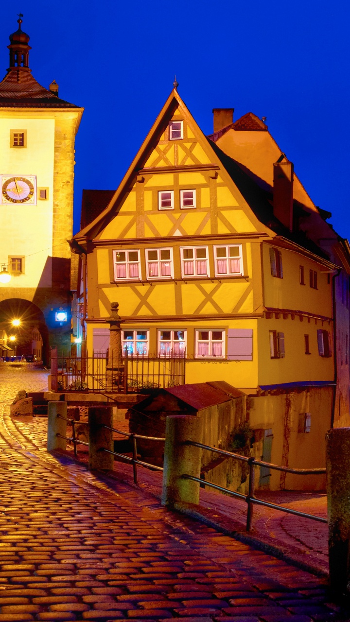 Rothenburg ob Der Tauber, Stadt, Nacht, Wahrzeichen, Abend. Wallpaper in 720x1280 Resolution