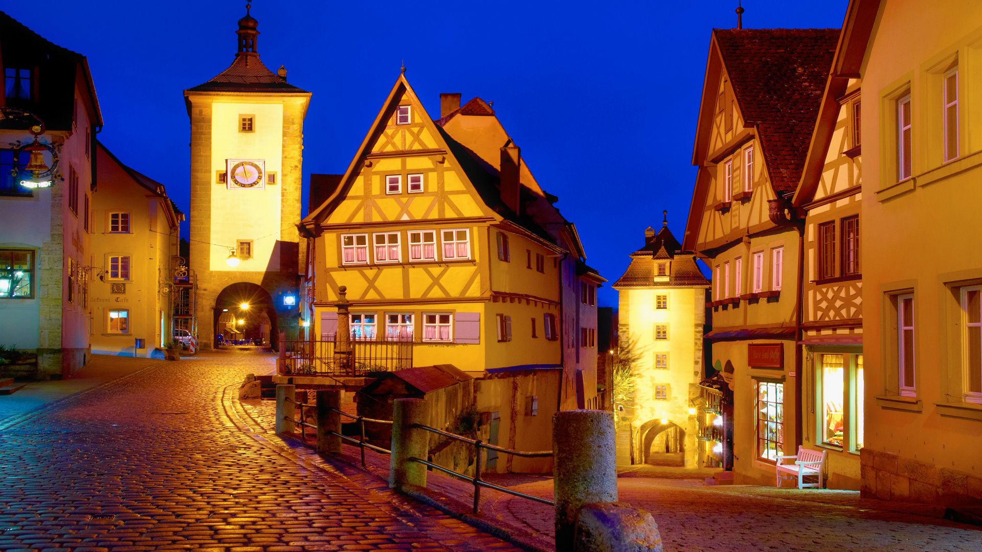 Rothenburg ob Der Tauber, Ville, Nuit, Soir, Architecture. Wallpaper in 1920x1080 Resolution