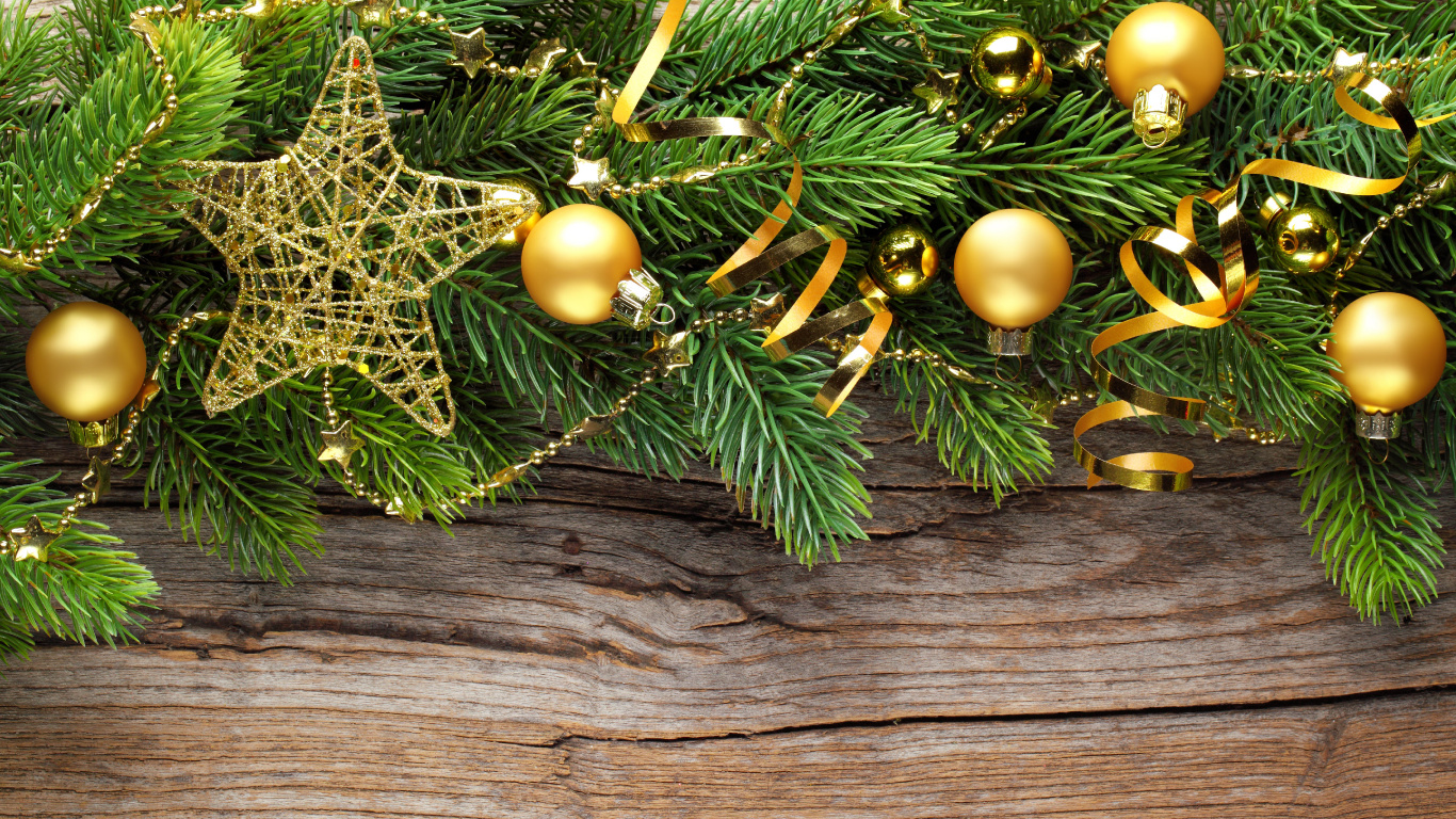 圣诞节那天, 圣诞树, 新的一年, 假日, 圣诞装饰 壁纸 1366x768 允许