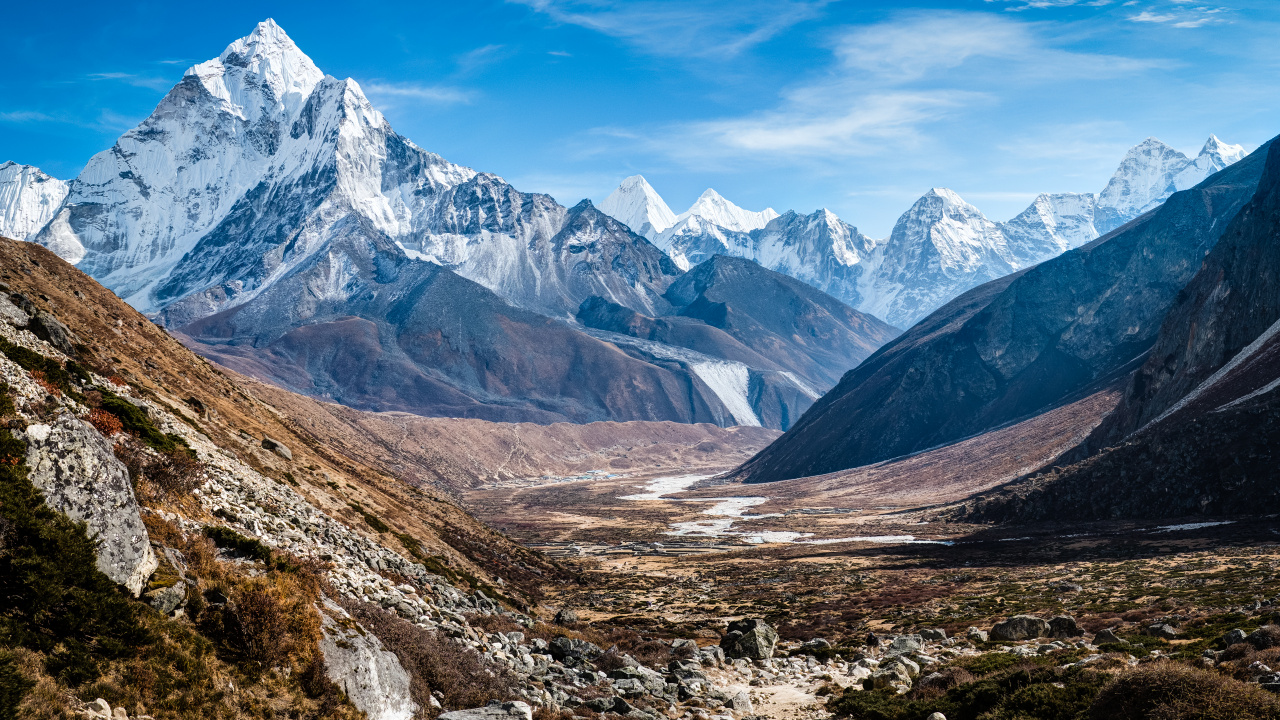 el Monte Everest, Montaña, Kangchenjunga, Ama Dablam, Naturaleza. Wallpaper in 1280x720 Resolution